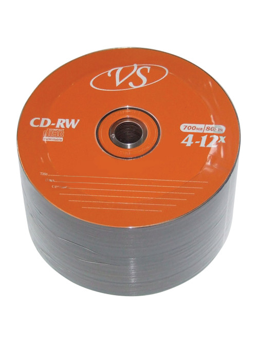 Диск CD-RW VS 700 Mb 4-12x Bulk (термоусадка без шпиля), КОМПЛЕКТ 50 шт., VSCDRWB5001