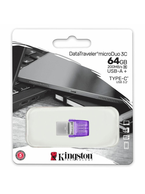 Флеш-диск 64 GB KINGSTON DataTraveler microDuo 3C, разъем USB 3.2, Type-C, фиолетовый, DTDUO3CG3/64GB