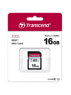 Карта памяти SDHC 16 ГБ, TRANSCEND UHS-I U1, 95 Мб/с (class 10), TS16GSDC300S