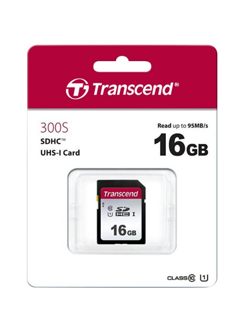 Карта памяти SDHC 16 ГБ, TRANSCEND UHS-I U1, 95 Мб/с (class 10), TS16GSDC300S