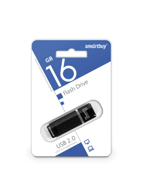 Флеш-диск 16 GB, SMARTBUY Quartz, USB 2.0, черный, SB16GBQZ-K