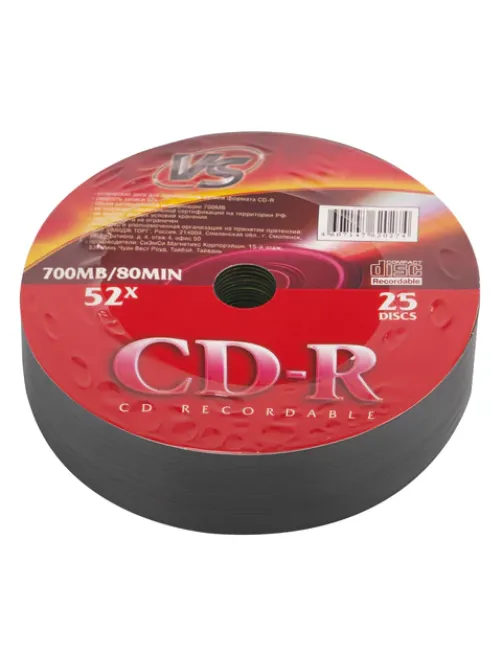 Диск CD-R VS, 700 Мб, 52x, Bulk (термоусадка без шпиля), КОМПЛЕКТ 25 шт., VSCDRSH2501