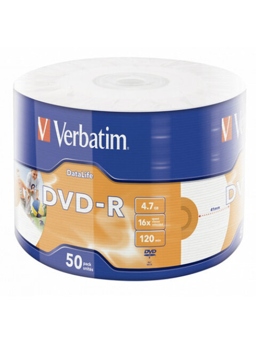 Диск DVD-R VERBATIM DataLife, 4,7 Гб, 16x, Bulk (термоусадка без шпиля), КОМПЛЕКТ 50 шт., 43791