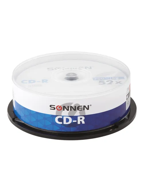 Диск CD-R SONNEN, 700 Mb, 52x, Cake Box (упаковка на шпиле) КОМПЛЕКТ 25 шт., 513531