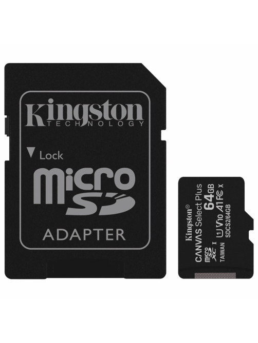 Карта памяти microSDXC 64 GB KINGSTON Canvas Select Plus, UHS-I U1, 100 Мб/с (class 10), адаптер, SDCS2/64GB