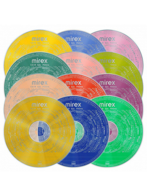 Диск CD-R MIREX Random Color, 700 Мб, 48x, Cake Box (упаковка на шпиле), КОМПЛЕКТ 50 шт., цветные, UL120009A8B