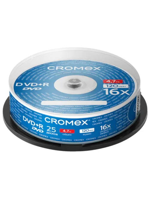 Диск DVD+R (плюс) CROMEX (КРОМЕКС), 4,7 Gb, 16x, Cake Box (упаковка на шпиле), КОМПЛЕКТ 25 шт., 513777