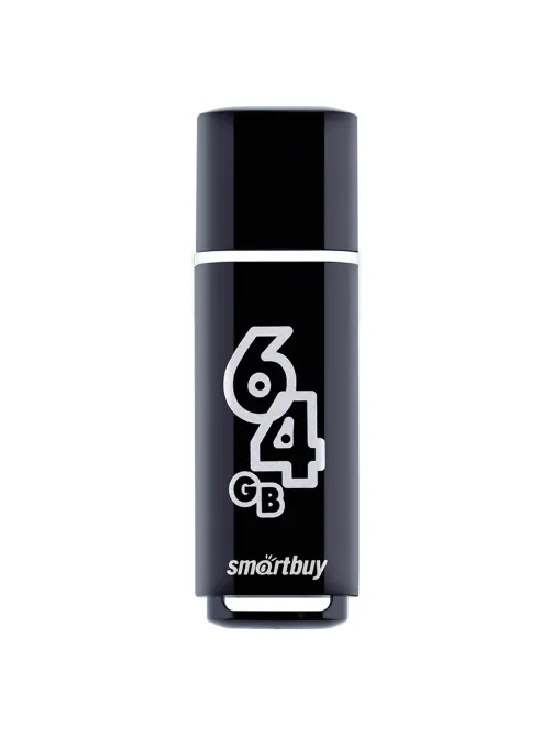 Флеш-диск 64 GB, SMARTBUY Glossy, USB 2.0, черный, SB64GBGS-K