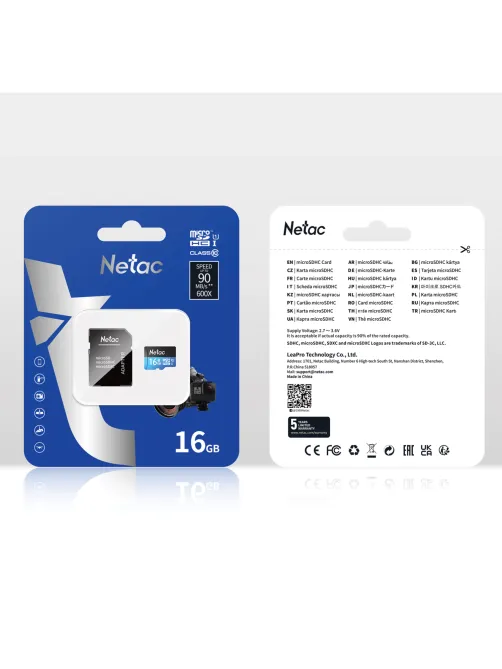 Карта памяти microSDHC 16 ГБ NETAC P500 Standard, UHS-I U1,80 Мб/с (class 10), адаптер, NT02P500STN-016G-R