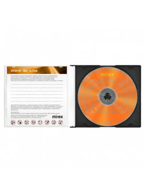 Диск DVD+R (плюс) MIREX, 4,7 ГБ, 16x, Slim Case, 1 штука, UL130013A1S