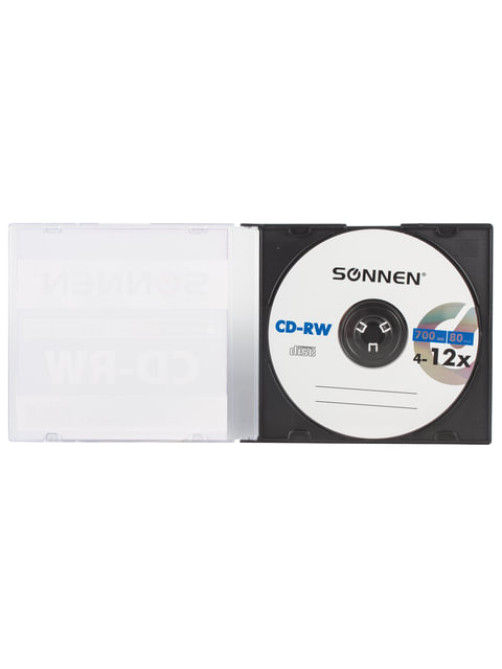 Диск CD-RW SONNEN, 700 Mb, 4-12x, Slim Case (1 штука), 512579