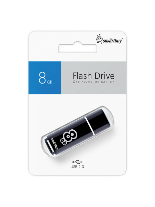 Флеш-диск 8 GB, SMARTBUY Glossy, USB 2.0, черный, SB8GBGS-K