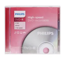 Диск DVD-R PHILIPS, 4,7 Гб, 16x, Slim Case (1 штука), DM4S6S01F/97