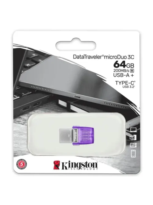 Флеш-диск 64 GB KINGSTON DataTraveler microDuo 3C, разъем USB 3.2, Type-C, фиолетовый, DTDUO3CG3/64GB