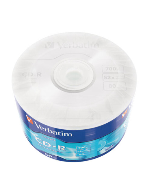 Диск CD-R VERBATIM DataLife, 700 Мб 52x Bulk (термоусадка без шпиля), КОМПЛЕКТ 50 шт., 43787