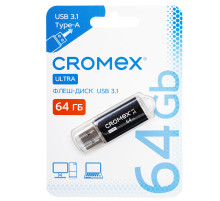 Флеш-диск 64 GB, CROMEX (КРОМЕКС) Ultra USB 3.1, металлический корпус, черный, 514164
