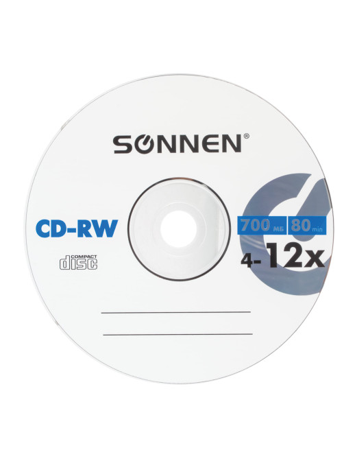 Диск CD-RW SONNEN 700 Mb 4-12x Bulk (термоусадка без шпиля), КОМПЛЕКТ 50 шт., 512578