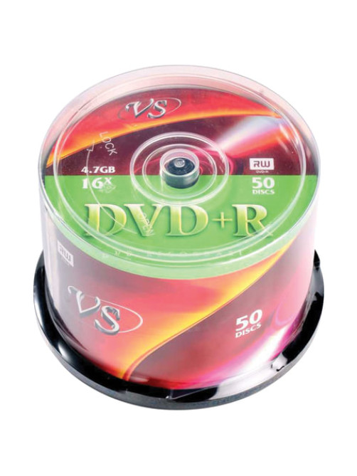 Диск DVD+R (плюс) VS 4,7 Gb 16x Cake Box (упаковка на шпиле), КОМПЛЕКТ 50 шт., VSDVDPRCB5001