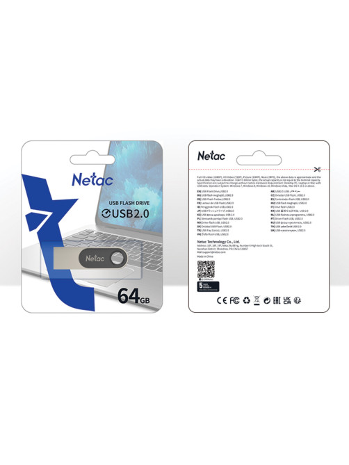 Флеш-диск 64 GB NETAC U278, USB 2.0, металлический корпус, серебристый/черный, NT03U278N-064G-20PN