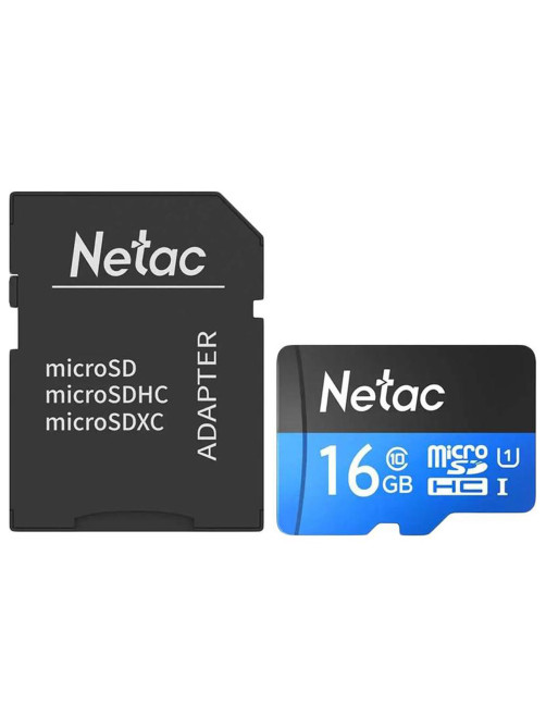 Карта памяти microSDHC 16 ГБ NETAC P500 Standard, UHS-I U1,80 Мб/с (class 10), адаптер, NT02P500STN-016G-R