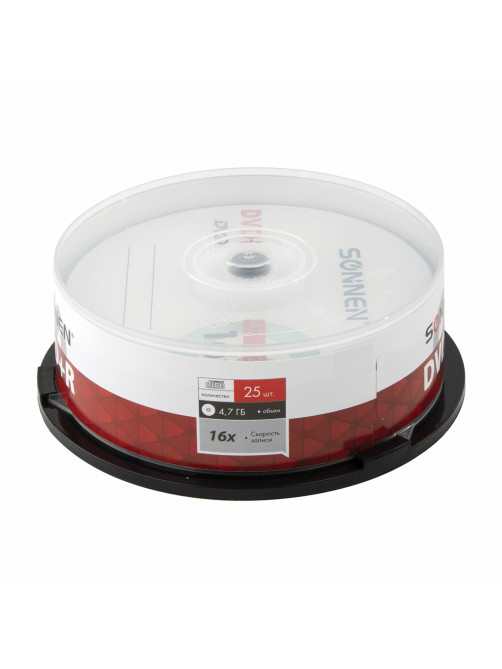 Диск DVD+R SONNEN, 4,7 Gb, 16x, Cake Box (упаковка на шпиле), КОМПЛЕКТ 25 шт., 513532