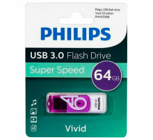 Флеш-диск 64 GB PHILIPS VIVID, разъем USB 3.0, фиолетовый, FM64FD00B/97