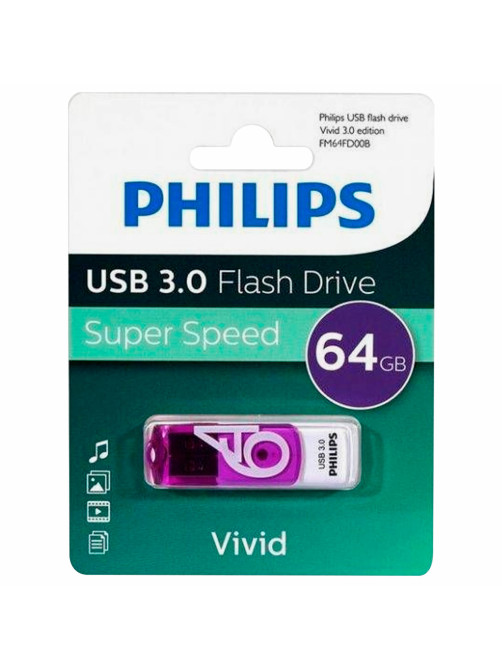 Флеш-диск 64 GB PHILIPS VIVID, разъем USB 3.0, фиолетовый, FM64FD00B/97