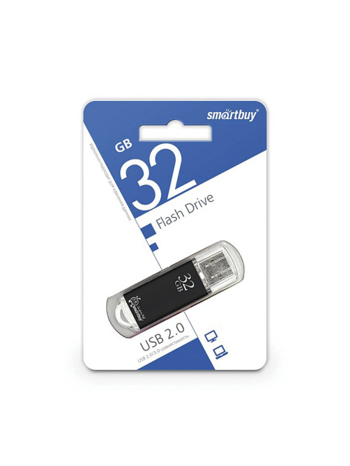 Флеш-диск 32 GB, SMARTBUY V-Cut, USB 2.0, металлический корпус, черный, SB32GBVC-K