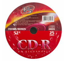 Диск CD-R VS, 700 Мб, 52x, Bulk (термоусадка без шпиля), КОМПЛЕКТ 25 шт., VSCDRSH2501