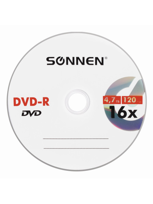 Диск DVD-R SONNEN 4,7 Gb 16x Bulk (термоусадка без шпиля), КОМПЛЕКТ 50 шт., 512574