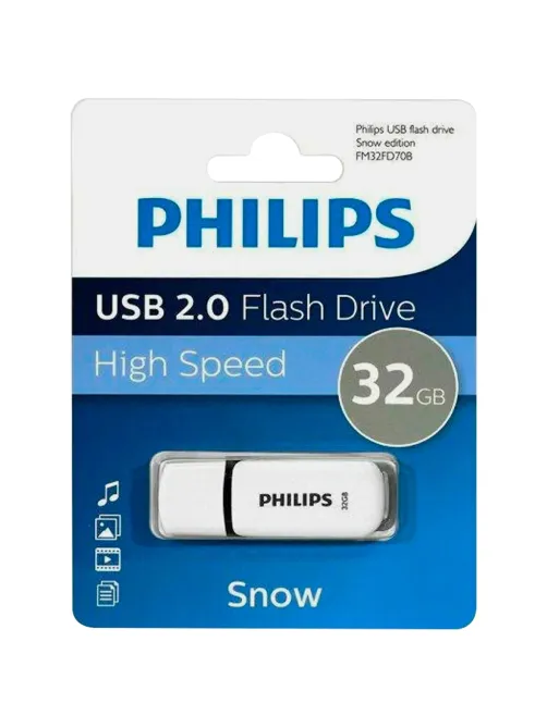 Флеш-диск 32 GB PHILIPS SNOW, разъем USB 2.0, черный, FM32FD70B/97