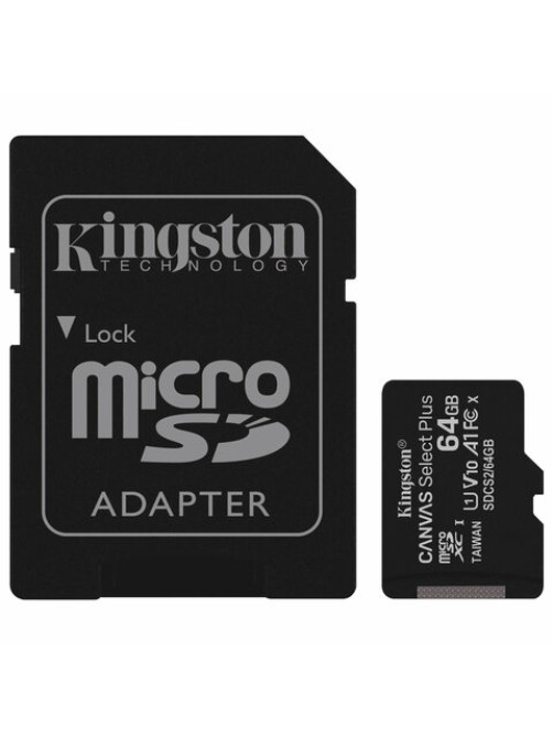 Карта памяти microSDXC 64 GB KINGSTON Canvas Select Plus, UHS-I U1, 100 Мб/с (class 10), адаптер, SDCS2/64GB