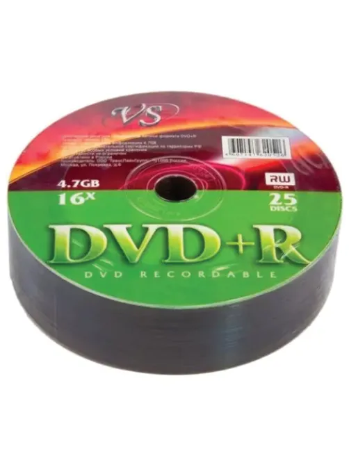 Диск DVD+R (плюс) VS, 4,7 Гб, 16x, Bulk (термоусадка без шпиля), КОМПЛЕКТ 25 шт., VSDVD, VSDVDPRS2501