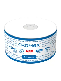 Диск CD-R CROMEX (КРОМЕКС), 700 Mb, 52x, с возможностью печати на диске, Bulk (термоусадка без шпиля), КОМПЛЕКТ 50 шт., 514304