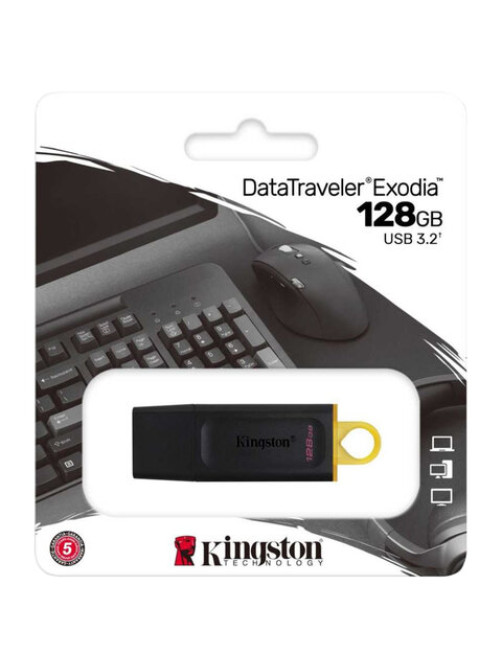 Флеш-диск 128 GB KINGSTON DataTraveler Exodia, разъем USB 3.2, черный/желтый, DTX/128GB