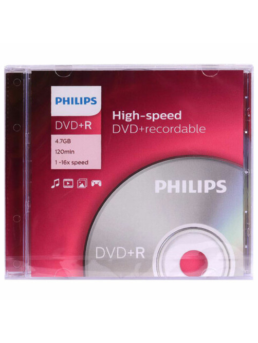 Диск DVD+R (плюс) PHILIPS, 4,7 Гб, 4x, Slim Case (1 штука), DR4S6S01F/97