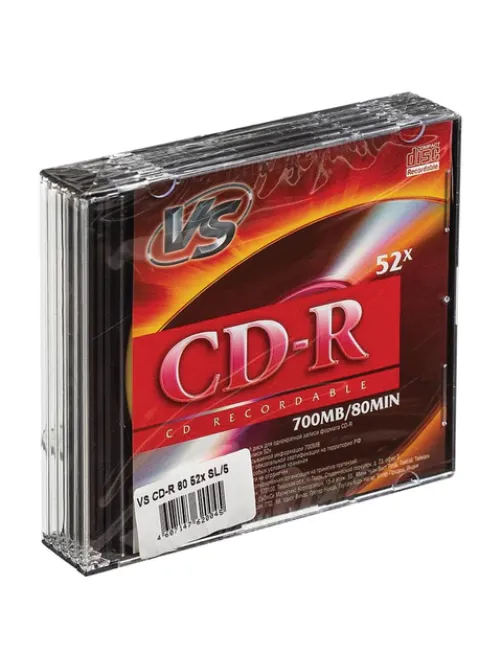 Диск CD-R VS, 700 Мб, 52x, Slim Case, КОМПЛЕКТ 5 шт., VSCDRSL501