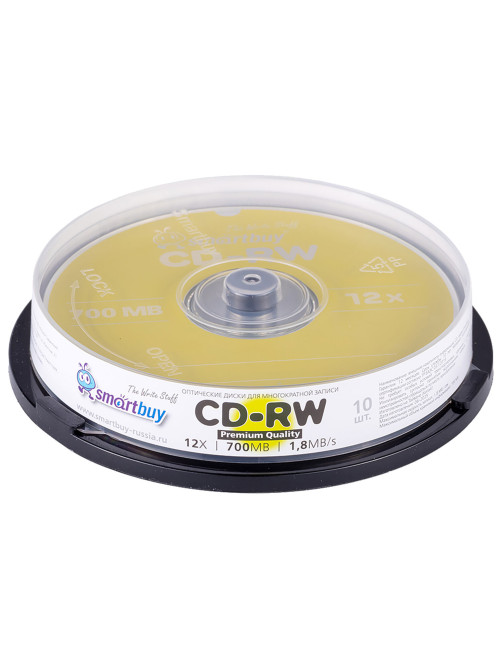 Диски CD-RW SMARTBUY, 700 Мб, 4-12x, Cake Box (упаковка на шпиле), КОМПЛЕКТ 10 шт., SBCD-RW10