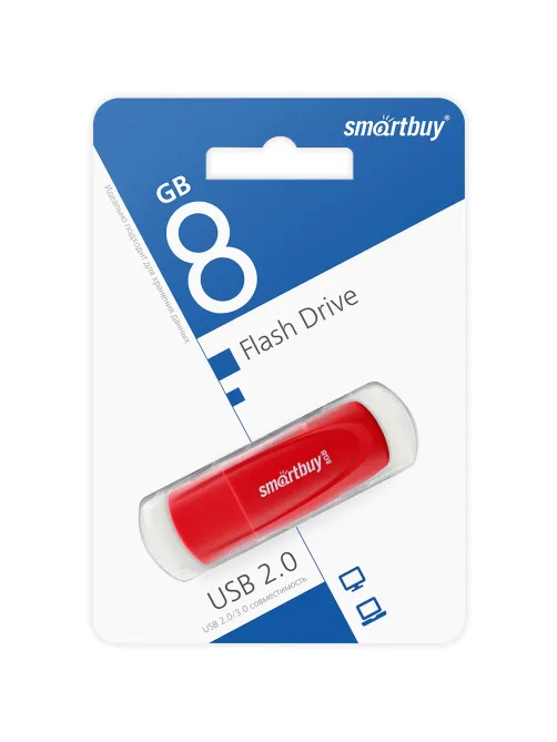 Флеш-диск 8 GB SMARTBUY Scout USB 2.0, красный, SB008GB2SCR