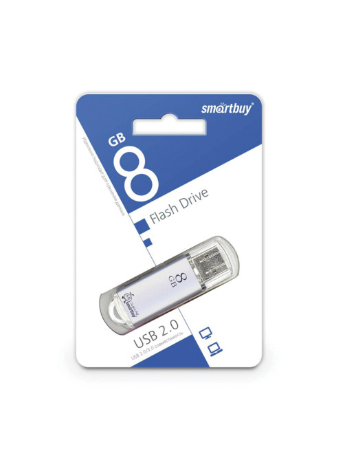 Флеш-диск 8 GB, SMARTBUY V-Cut, USB 2.0, металлический корпус, серебристый, SB8GBVC-S