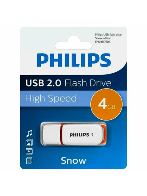Флеш-диск 4 GB PHILIPS SNOW, разъем USB 2.0, оранжевый, FM04FD70B/97