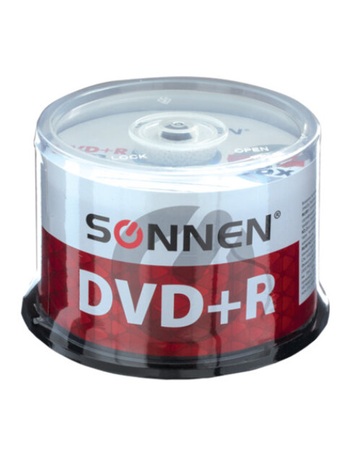 Диск DVD+R (плюс) SONNEN 4,7 Gb, 16x, Cake Box (упаковка на шпиле), КОМПЛЕКТ 50 шт., 512577