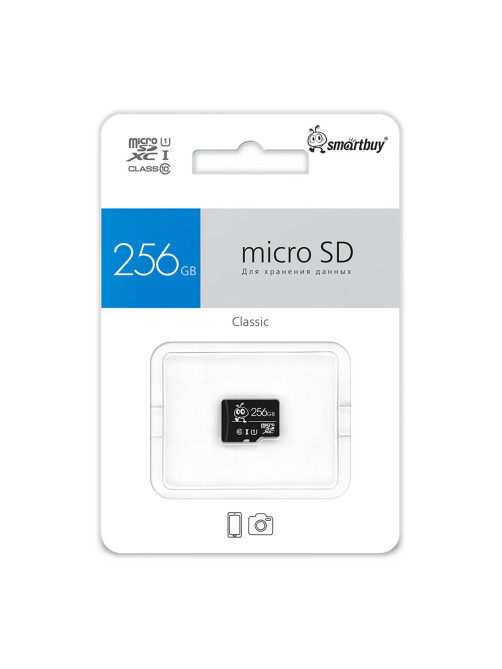 Карта памяти microSDXC 256 GB SMARTBUY, UHS-I, 90 Мб/сек (class 10), с адаптером, SB256GBSDCL10-01