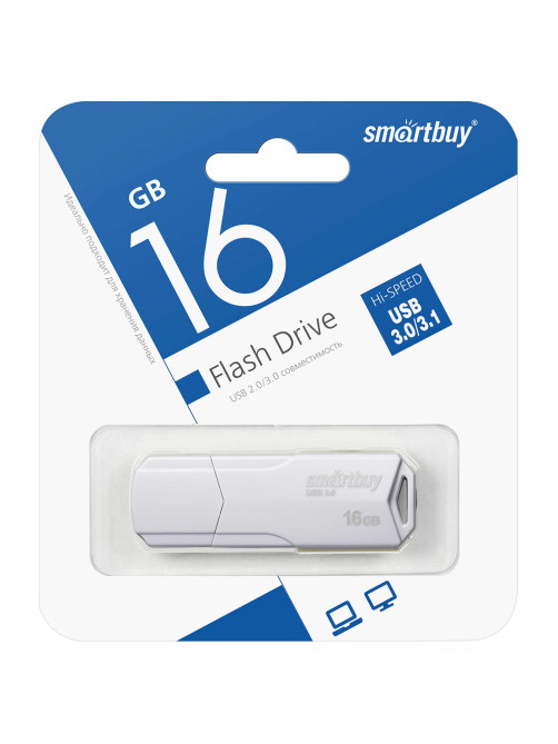 Флеш-диск 16 GB SMARTBUY Clue USB 2.0, белый, SB16GBCLU-W