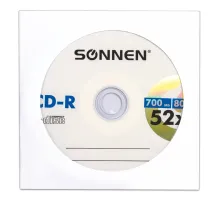 Диск CD-R SONNEN, 700 Mb, 52x, бумажный конверт (1 штука), 512573
