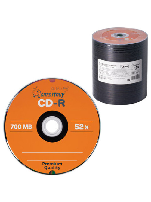Диски CD-R SMARTBUY, 700 Мб, 52x, Bulk (упаковка на шпиле), КОМПЛЕКТ 100 шт., SBCD-R100S