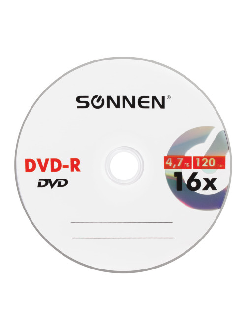 Диск DVD-R SONNEN, 4,7 Gb, 16x, бумажный конверт (1 штука), 512576