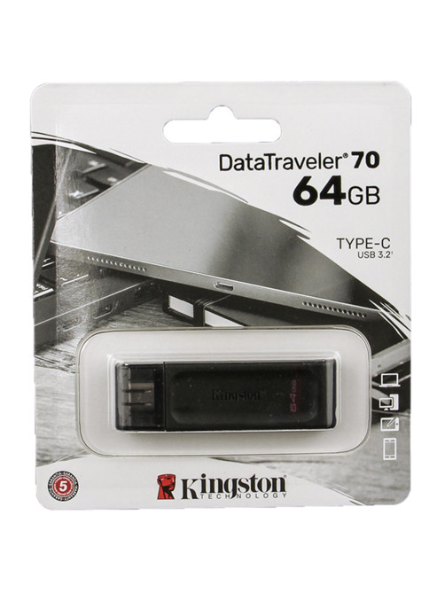 Флеш-диск 64 GB KINGSTON DataTraveler 70, разъем Type-C 3.2, черный, DT70/64GB
