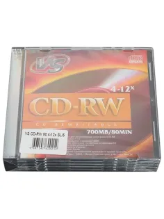 Диск CD-RW VS 700 Mb, 4-12x, Slim Case, КОМПЛЕКТ 5 шт., VSCDRWSL501