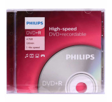 Диск DVD+R (плюс) PHILIPS, 4,7 Гб, 4x, Slim Case (1 штука), DR4S6S01F/97